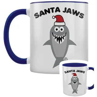 Pop Factory - Kaffeebecher "Santa Jaws", Zweifarbige Innenseite, weihnachtliches Design GR6784 (Einheitsgröße) (Weiß/Blau)
