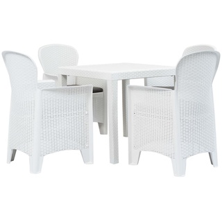 Eleganter- 5-tlg. Garten-Essgruppe Gartenmöbel Set Tisch und 4 Stühle Gartengarnitur für 4 Personen Kunststoff Weiß Rattan-Optik🍀7023