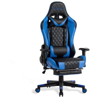 Seven Comfort Gaming-Stuhl Gaming Stuhl mit Fußstütze (Professioneller Gamingstuhl), Mit Kopfstütze und Lendenwirbelstütze, mit einer einziehbaren Fußstütze blau