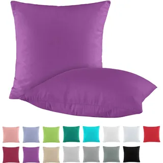 BaSaTex Baumwolle Renforcé Kissenbezug, 2er Pack, 80x80 cm, Lila | 100% Baumwolle, Öko_Tex Zertifiziert, Reißverschluss