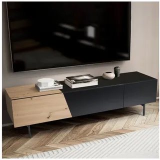 FINEBUY Lowboard FB56048 (Schwarz / Eiche-Dekor, 150x40x40 cm, zwei Türen), TV-Kommode Niedrig, TV-Schrank Modern Fernsehtisch braun