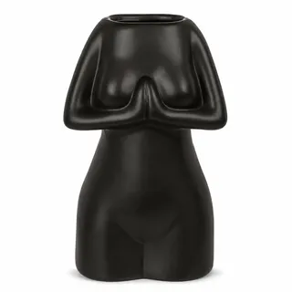 Keramik Vase Women’s Body Schwarz 18 cm, Deko Vase 500 ml im modernen Body Design, Blumenvase für Trockenblumen, Pampasgras, Tisch, Regal & Fensterbank