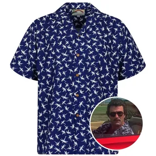 Paradise Found Hawaiihemd Tom Selleck "Dragonfly" Original Hawaiihemd Kurzarm Front-Tasche blau XL