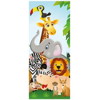 Bilderdepot24 Türtapete Dschungeltiere Cartoon II 90 x 200 cm - einteilig Türaufkleber Türfolie Türposter - Kinderzimmer Kinderbild Junge Mädchen Afrika Tiere