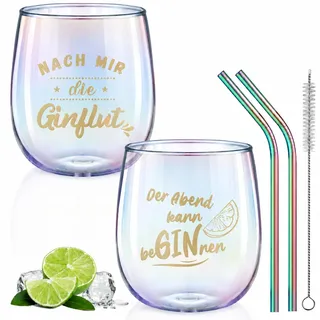 glastal 450ml Gin Tonic Gläser 2er Set Bunt Weingläser mit Gin Sprüchen | Bunt Gin Gläser, Borosilikatglas Einschichtiges, Geschenk für Ginliebhaber Frauen Freund zu Geburtstag Weihnachten