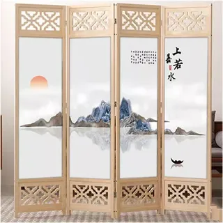 Japanischer Raumteiler mit Faltschirm, freistehende Trennwand aus Holz für Ankleidezimmer - tragbare Wandtrennung, für Schlafzimmer, Studio-Apartments und Schlafsäle, 4 Paneele, 180 200 cm h