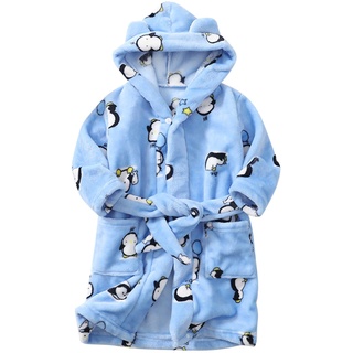 Colorful Kinder Cartoon Bademantel mit Kapuze Nachtwäsche, Baby Kleinkind Nachthemd Flanell Pyjamas Verdicken Plüsch Handtuch für Jungen Mädchen 1-8 Jahre alt (Pinguin, 1-2 Years)
