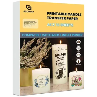 Kerzentattoos Tattoofolie Kerzentransferfolie Druckbar für Laser/Tintenstrahldrucker, Wasserschiebefolie für Kerzen,Kerzensticker Kerzendekopapier für Weihnachten taufkerze, hochzeitskerze A4X10Set