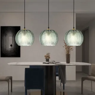 KOSHSH Glas Pendelleuchte Grün, Esstisch Pendelleuchte, Vintage Glas Pendellampe 1-flammig Hängeleuchte, Höhenverstellbare Pendelleuchten Für Küchen Esszimmer Wohnzimmer Schlafzimmer, E27 (3 Packs)