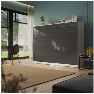 SMARTBett Schrankbett Standard 140x200 cm cm Horizontal Weiß inkl. Lattenrost Klappbett, Wandklappbett mit Gasdruckfedern weiß