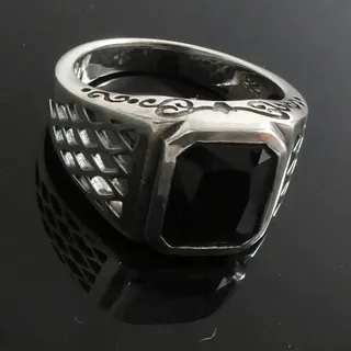 Drachensilber Siegelring Herren Stein Zirkonia schwarz edel ausgefallener Männerring 925 Silber 62 - Silber;Schwarz