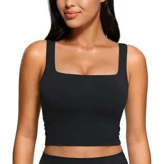 CRZ YOGA Damen Butterluxe Sport BH Gepolstert Ohne Bügel Crop Tops Atmungsaktive Yoga Tank Top Fitness Workout Sports Bra Schwarz 40 - 40