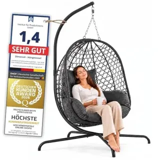 Hängesessel mit Gestell Hängekorb - Indoor & Outdoor Hängestuhl 120 kg | Blitzschneller Aufbau – Egg Chair aus Poly-Rattan mit Stahlrahmen – für Garten, Terrasse, Leseecke & Kinderzimmer