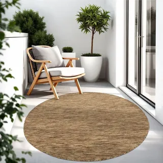 TT Home Teppich Für Outdoor Wetterfest Küchenteppich Balkon Terrasse Unifarbenes Design Modern Größe 200 cm Rund - Braun