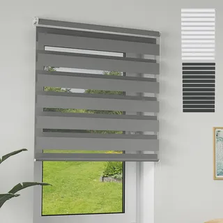 XMTECH Doppelrollo Klemmfix Fenster 80x220cm Grau ohne Bohren | Pflegeleichte Oberfläche, variable Verdunkelung, passend für Küche, Bad, Arbeitszimmer und moderne Wohnbereiche