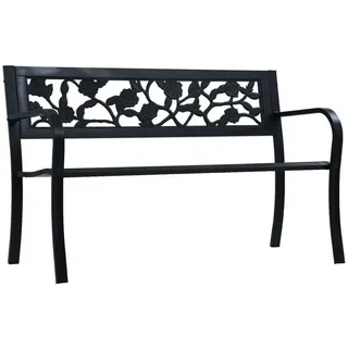 furnicato Gartenbank Vintage-Stil 125x53x77 cm Schwarz Stahl mit, Witterungsbeständige Sitzbank mit dekorativem Rosenmuster-Design schwarz 53 cm x 77 cm x 125 cm