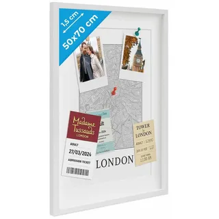 PHOTOLINI Bilderrahmen 3D-Objektrahmen zum Befüllen mit Passepartout und Glasscheibe, für 1 Bilder (1 Einzelrahmen), Rahmen 50x70 cm für Objekte bis 1,5 cm Tiefe zum Basteln & Verschenken weiß 50 cm x 70 cm