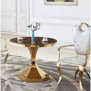 JVmoebel Esstisch Luxuriöser runder Tisch aus Holz und goldfarbenem Edelstahl (Packung, 1-St., Nur Esstisch), Made in Europa goldfarben