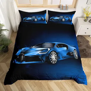 Sportwagen Bettwäsche Blau Rennen Auto Bettwäsche 135x200 Jugendliche Jungen Extreme Sport Bettwäsche Set Cool Speed Sport Auto Luxus Bettbezug Kinder Teens Männer Dekor Bettwäsche Set Mikrofaser