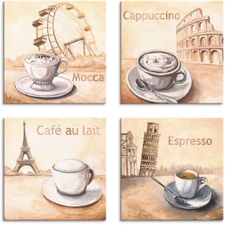 Leinwandbild ARTLAND "Mocca Cappuccino Café au lait Espresso", beige (farbe bild(er): naturfarben), B:30cm H:30cm, Leinwand, MDF, Bilder, Leinwandbild, 4er Set, verschiedene Größen