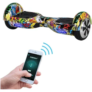 ROBWAY W1 Hoverboard für Erwachsene und Kinder, 6,5 Zoll, Self-Balance, Bluetooth, App, 700 Watt, LEDs (Blau Graffiti 2.0)