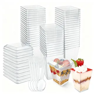 50 Stück Dessertgläser Plastik, Dessertbecher Plastik 160ml Dessertschalen | Dessertbecher mit Deckel Wiederverwendbar für Eiscreme Pudding Mousse Party Picknick