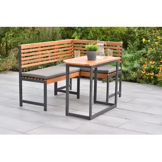 Merxx Eckbank Set, Eckbank, Auflagen, Klappentisch 90 x 50 cm, Aluminium/Akazie - Braun