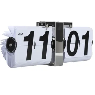 Flip Uhr Retro Minimalistisches Tischuhr Batteriebetrieben Klappuhr große Zahlen Kreative Flip Clock 12 H Kleine Schreibtischuhr für Zuhause Büro Dekoration (White)