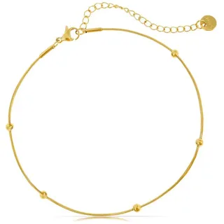 Made by Nami Fußkette Für Damen Gold mit Perlen aus Edelstahl, Sommer Schmuck Wasserfest Geschenk für Sie goldfarben