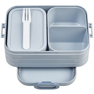 Mepal Brotdose Midi - Brotdose mit Bento Box - Für 2 Sandwiches oder 4 Brotscheiben - Lunchbox für kleine Snacks & Reste - Brotdose Erwachsene - Essenbox mit Fächern - Nordic blue