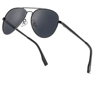 LOJUDI Pilotenbrille Polarisiert Sonnenbrille für Herren Damen Fliegerbrille Piloten Retro mit UV400 Schutz (Schwarz/Grau Linse)