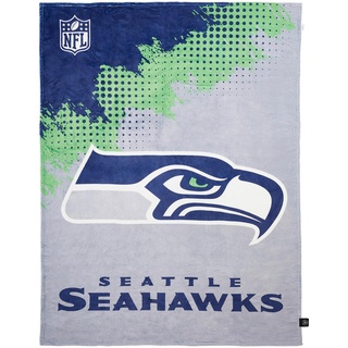 Fleecedecke NFL Seattle Seahawks, Blau, Grün, Kunststoff, Ornament, 150x200 cm, pflegeleicht, Wohntextilien, Decken, Fleecedecken