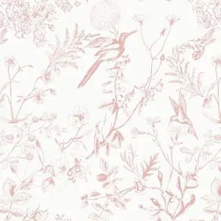 Timeet Selbstklebende Tapete Rosa und weiß 44x300cm Selbstklebend Blumentapete Vintage Vögel Möbelfolie Vinyl Klebetapete für Wohnzimmer Schlafzimmer Küche Wand Möbel