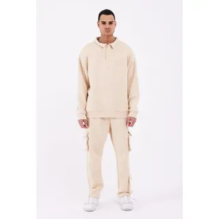 COFI Casuals Jogginganzug Jogginganzug Set Baumwolle Jogger Hoodie Pullover Oversize Fit beige S