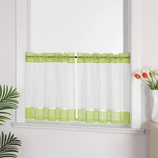 Joyswahl Leinenoptik Scheibengardine im Landhausstil Jasmin Grün 90x110 | 1 Stück, Bistrogardinen Wohnzimmer, Cáfe Gardinen Transparent, Kurzstore Küche, Küchengardinen modern, Stangendurchzug