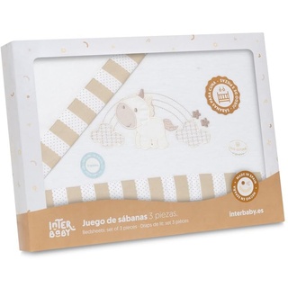 INTERBABY · Bettwäsche-Set für Kinderbett, Flanell "Unicornio Nubes" weiß beige· 100% Baumwolle · 3-teilig Bettlaken Winter für babys