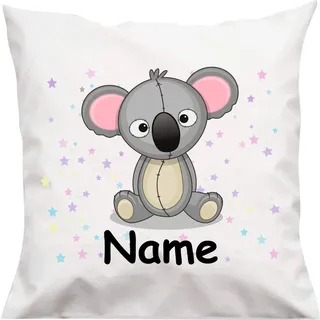 Shirtinstyle Kopfkissen, Koala mit Wunschname, Text, Wunschtext, Kinder Kinderzimmer Deko, Dekokissen mit Füllung, Motiv, Logo, Name, Größe 40x40cm
