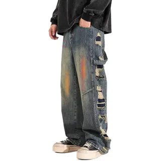 Baggy Jeans Herren Y2K Streetwear Jeans Straight Hip Hop Skater Vintage Denim-Ho