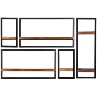 SIT Möbel Wandregal-Set | 5-teilig | Mangoholz mit Altmetall | Serie PANAMA | B 120 x T 25 x H 75 cm | natur