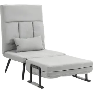 HOMCOM Schlafsessel 1-Sitzer, Schlafsofa mit 5-fach verstellbarer Rückenlehne, Armlehnen und Kissen, Samt-Effekt, Grau   Aosom