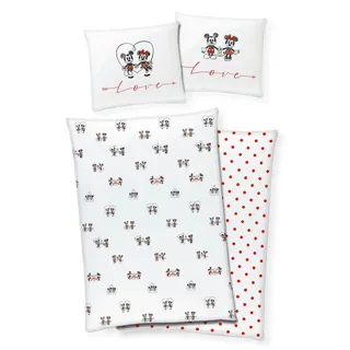 Disney Mickey & Minnie Mouse Bettwäsche 80x80 + 135x200 cm 100% Baumwolle mit Reißverschluss (weiß)