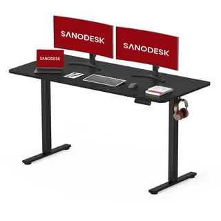 SANODESK Höhenverstellbarer Schreibtisch Elektrisch 120x60cm Einteilige Tischplatte, 4 Speicherplätzen, 60 kg Tragkraft, Anti-Kollisionsschutz Sc... - Schwarz