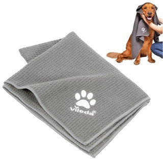 Vileda Pet Pro Mikrofaser-Handtuch XL, zur Reinigung und zum Abtrocknen von Haustieren, 65 x 100 cm, Handtuch mit Waffelstruktur, weiches Mikrofaser-Material, für große Hunde, Grau