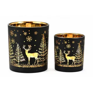 Wurm Windlicht Windlichter 2er Set Schwarz Gold Hirsch Glas Weihnachten Winterdeko schwarz