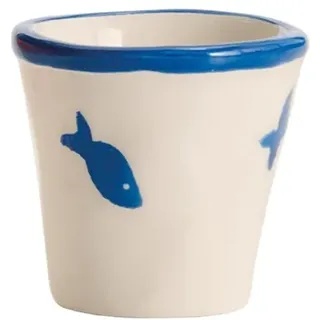 Zafferano Safranfarbenes 6er-Set Schablonengläser aus der Lido-Kollektion, handbemalt mit blauen Fischen, für Kaffee und Desserts, italienisches Kunsthandwerk