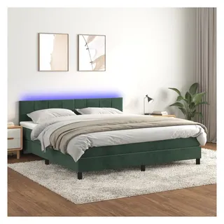 vidaXL Boxspringbett mit Matratze & LED Dunkelgrün 180x200 cm Samt