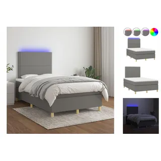 vidaXL Bettgestell Boxspringbett mit Matratze LED Dunkelgrau 120x200 cm Stoff Bett Bettg grau