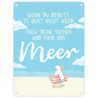speecheese Möwe Metallschild in 15x20 cm mit Spruch Fahr ans Meer Strandliebe Nordlicht - Dein Urlaub im Norden beginnt mit Meer-Feeling Zuhause