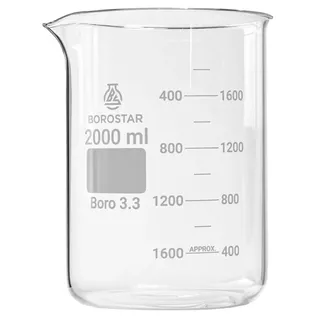 Borostar Becherglas (Boro 3.3), niedrige Form mit Graduierung und Ausguss, 2000 ml