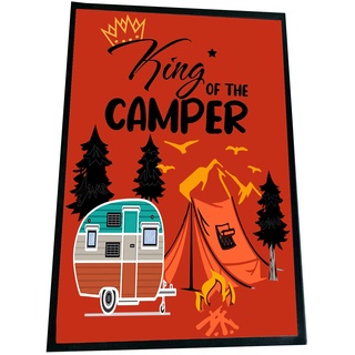 Campingfussmatte - Spruch - Geschenk - King of the Camper - XXL Fußmatte - T-Shirt - Kaffeetasse - Kissen - Fußmatte - Camping - Zelten - Glamping (XXL Fußmatte, 60x90 cm)